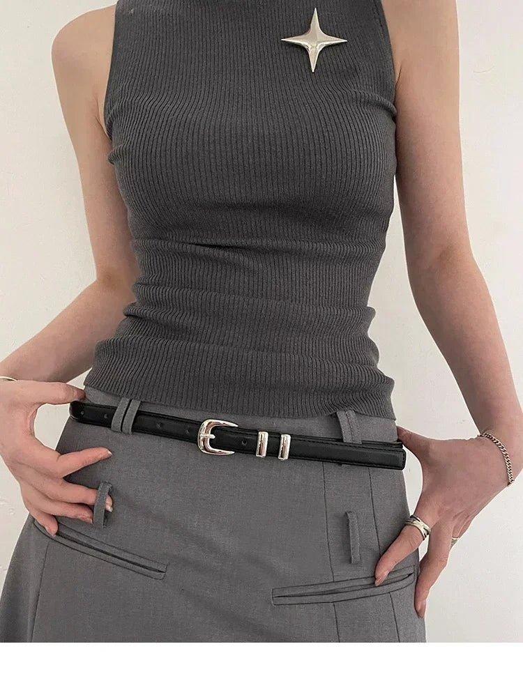 Women’s Thin Black PU Belt