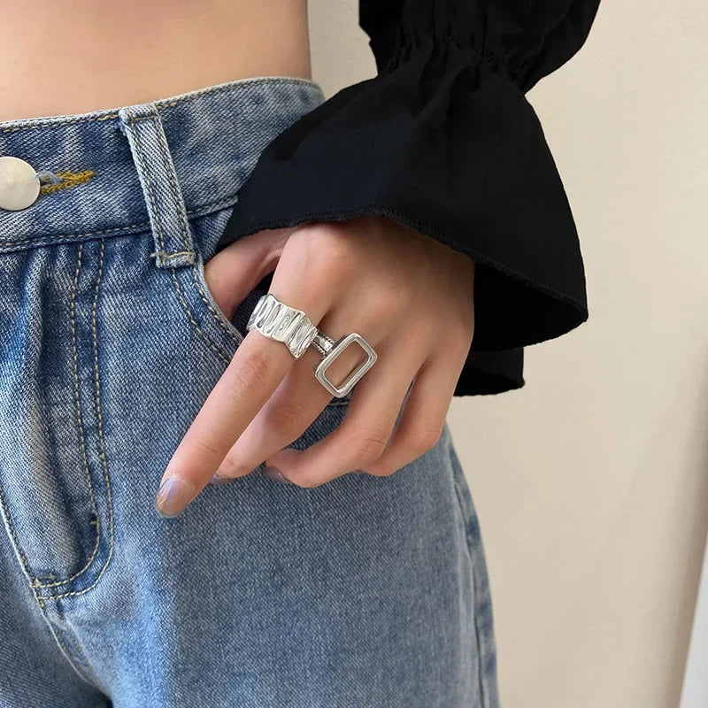 Women’s Punk Geometric Silver Ring