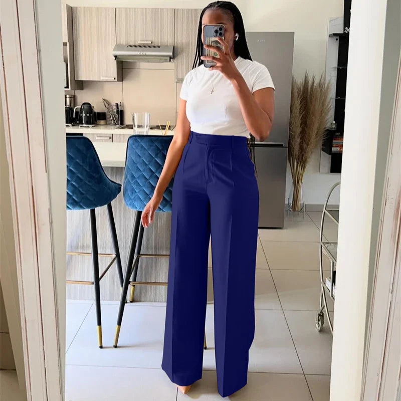 Women’s Elegant Wide-Leg High-Waist Pants – Loose Office Workwear Trousers