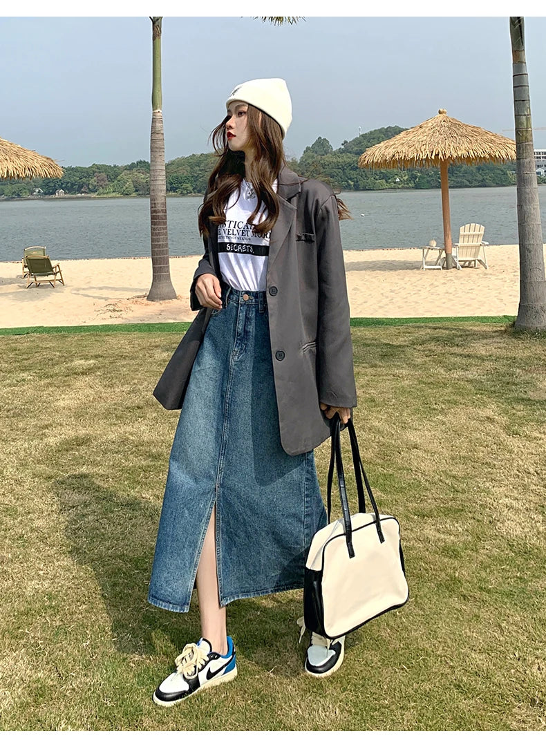 Women’s High-Waist Denim A-Line Skirt