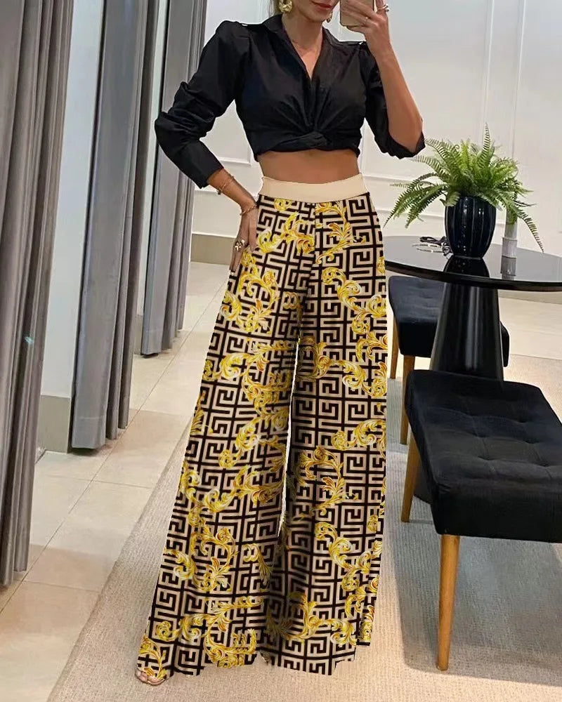 Women’s High-Waist Wide-Leg Printed Pants – Casual Loose Trousers