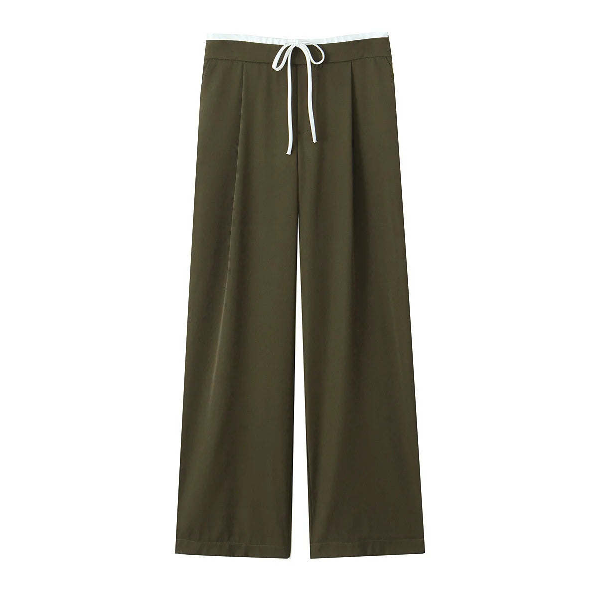 Women’s Wide-Leg Pants – Double Waistband, High Elastic, Drawstring & Side Pockets