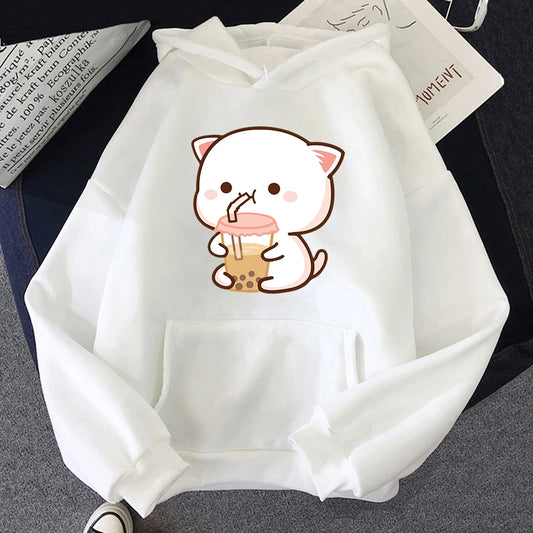 Women’s Kawaii Cat Hoodie – Peach & Rubber