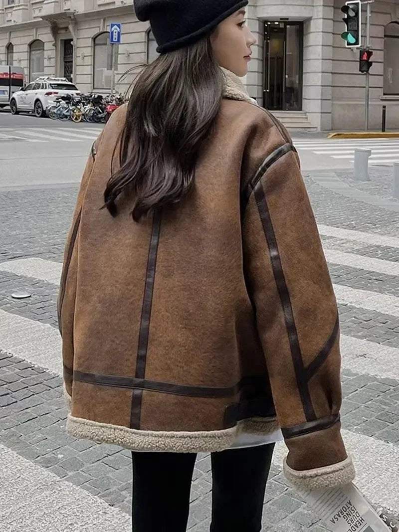 Women’s Faux Fur Shearling Winter Jacket.