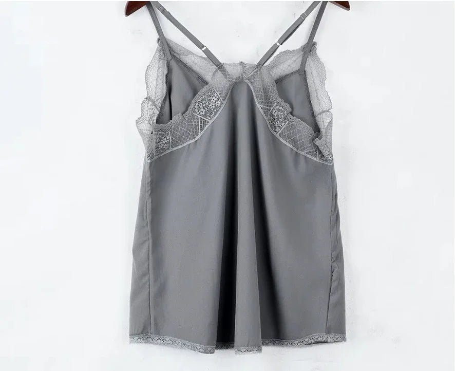 Women Tops  Elegant Tank Top Tube Top Silk Satin Camisole Plain Strappy Vest Tops Sleeveless Blouse French Tuning Delicate Lace