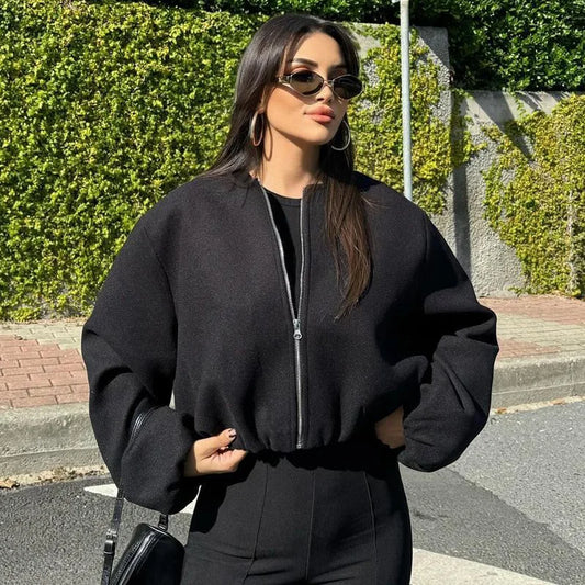 Women’s Tweed Cropped Bomber Jacket – Autumn/Winter