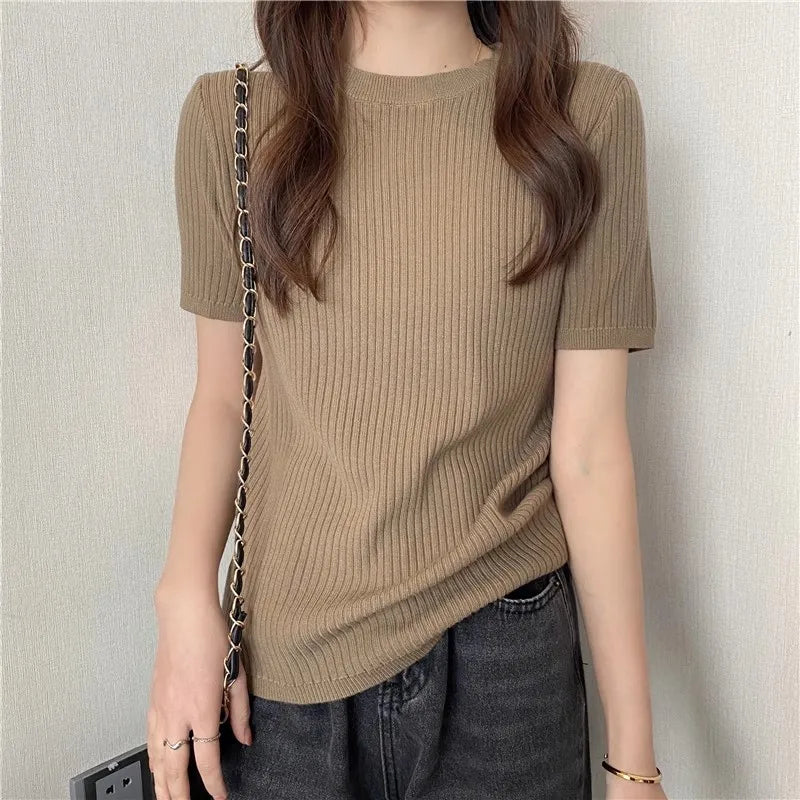 Blusas Mujer Blouses Top FemmeTops Women Blusas Mujer De Moda 2025 Verano Short Sleeve Knit Blouse Women Knitted Pullovers