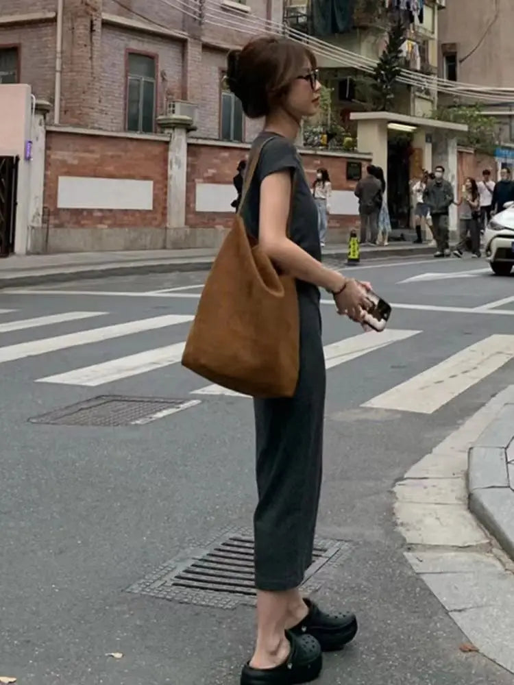 Women’s Simple Casual Dress – Elegant Slim Summer Streetwear, Korean Vintage Style