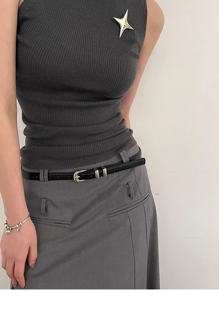 Women’s Thin Black PU Belt