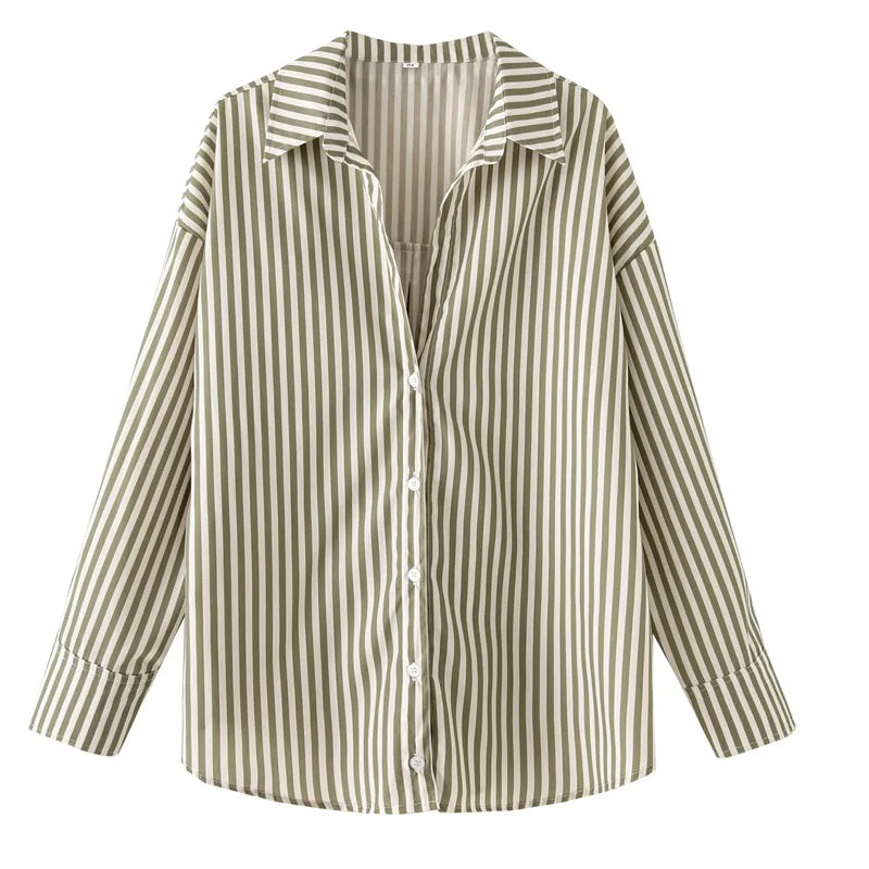 TRAF 2025 Woman Blouses Long Stripe Shirts Women Spring Summer Long Sleeve Blue White Shirt Woman Large Tops Button Up Shirts