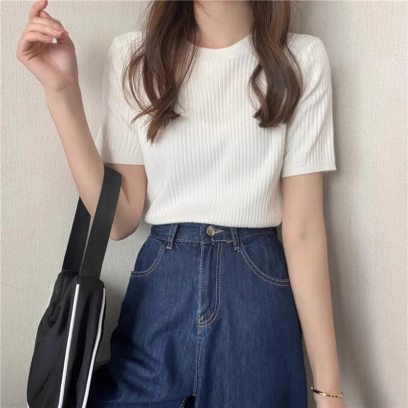 Blusas Mujer Blouses Top FemmeTops Women Blusas Mujer De Moda 2025 Verano Short Sleeve Knit Blouse Women Knitted Pullovers