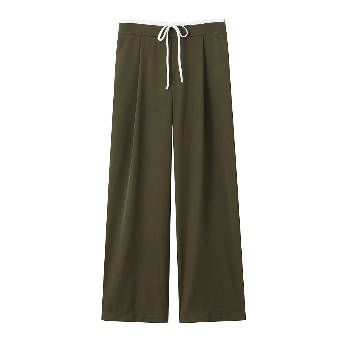 Women’s Wide-Leg Pants – Double Waistband, High Elastic, Drawstring & Side Pockets