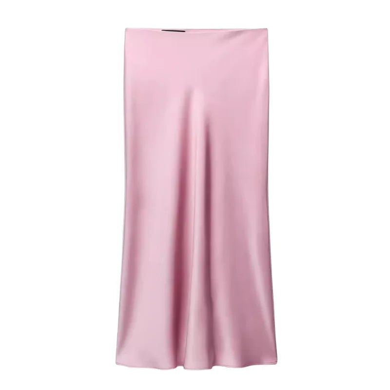 Women’s Satin High-Waist Midi Skirt