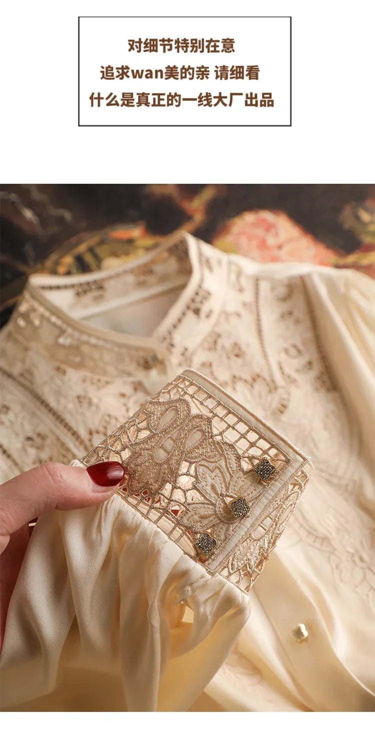 New arrived blouses for women Fashion elegan embroidery ladies shirts Button-Down Tops