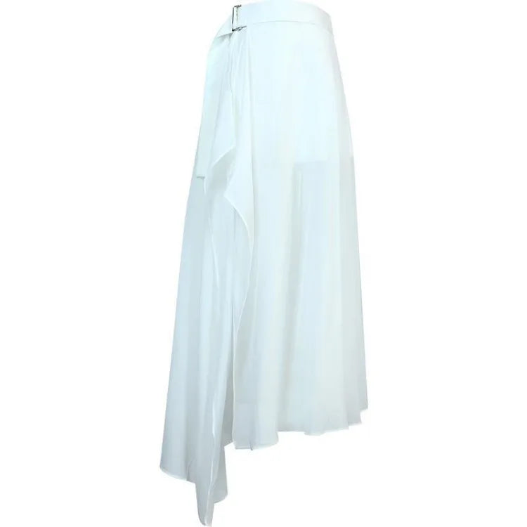 Women’s White High-Waist Chiffon Skirt