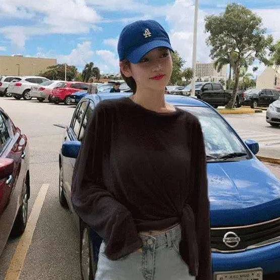 T-shirts Women Side-slit Design Summer Sheer Chic Popular Students Streetwear Pure Color Thin Sunscreen Loose Soft Ins Korean