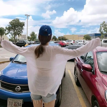 T-shirts Women Side-slit Design Summer Sheer Chic Popular Students Streetwear Pure Color Thin Sunscreen Loose Soft Ins Korean