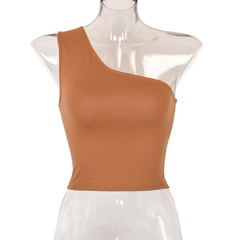 Women Sports Tank Tops Sexy Crop Tops Vest Casual Female One Shoulder Summer Outfits Tops Fitness Elastic