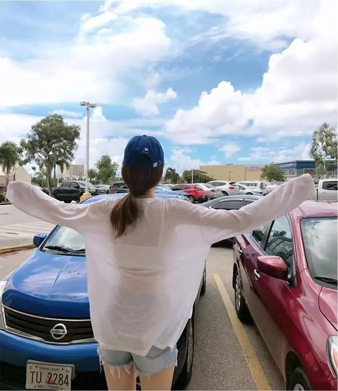 T-shirts Women Side-slit Design Summer Sheer Chic Popular Students Streetwear Pure Color Thin Sunscreen Loose Soft Ins Korean