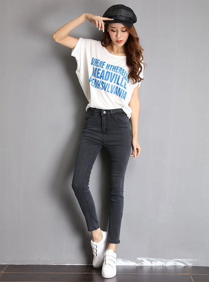 Jeans for Women mom Jeans blue gray black Woman High Elastic 36 38 40 Stretch Jeans female washed denim skinny pencil pants