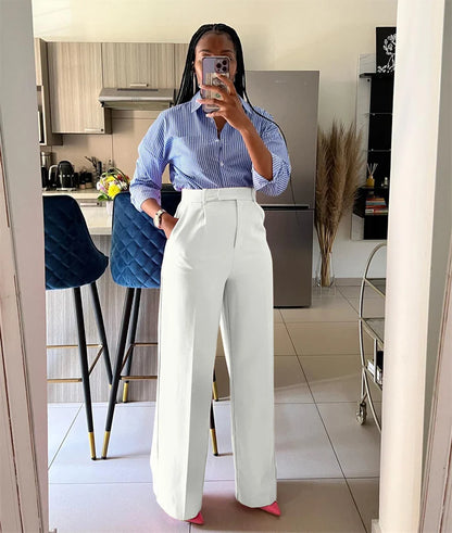 Women’s Elegant Wide-Leg High-Waist Pants – Loose Office Workwear Trousers