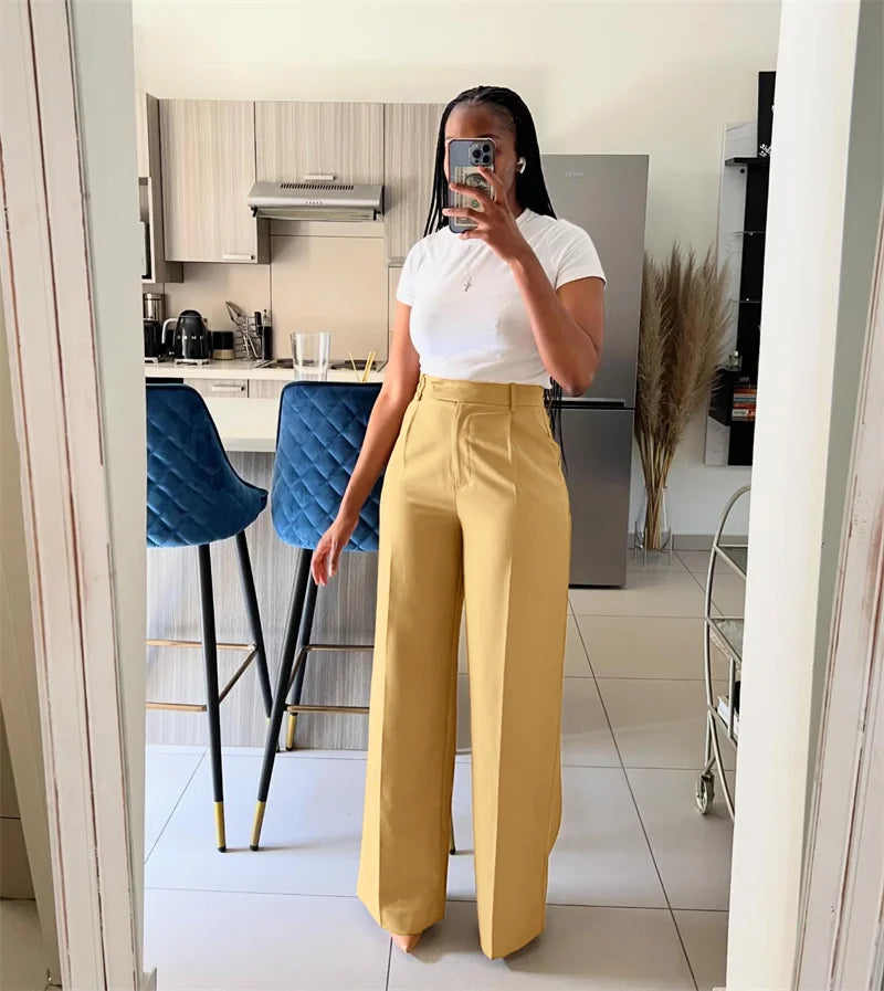 Women’s Elegant Wide-Leg High-Waist Pants – Loose Office Workwear Trousers