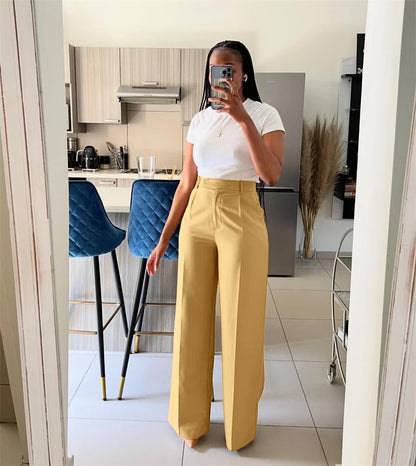 Women’s Elegant Wide-Leg High-Waist Pants – Loose Office Workwear Trousers