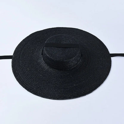 Women’s Black Wide Brim Straw Sun Hat