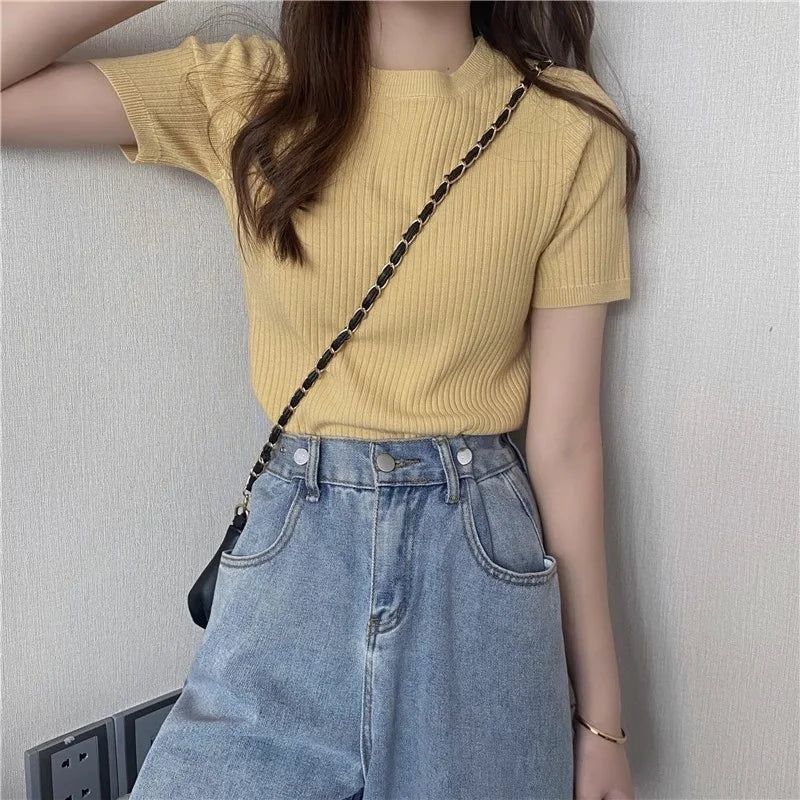 Blusas Mujer Blouses Top FemmeTops Women Blusas Mujer De Moda 2025 Verano Short Sleeve Knit Blouse Women Knitted Pullovers