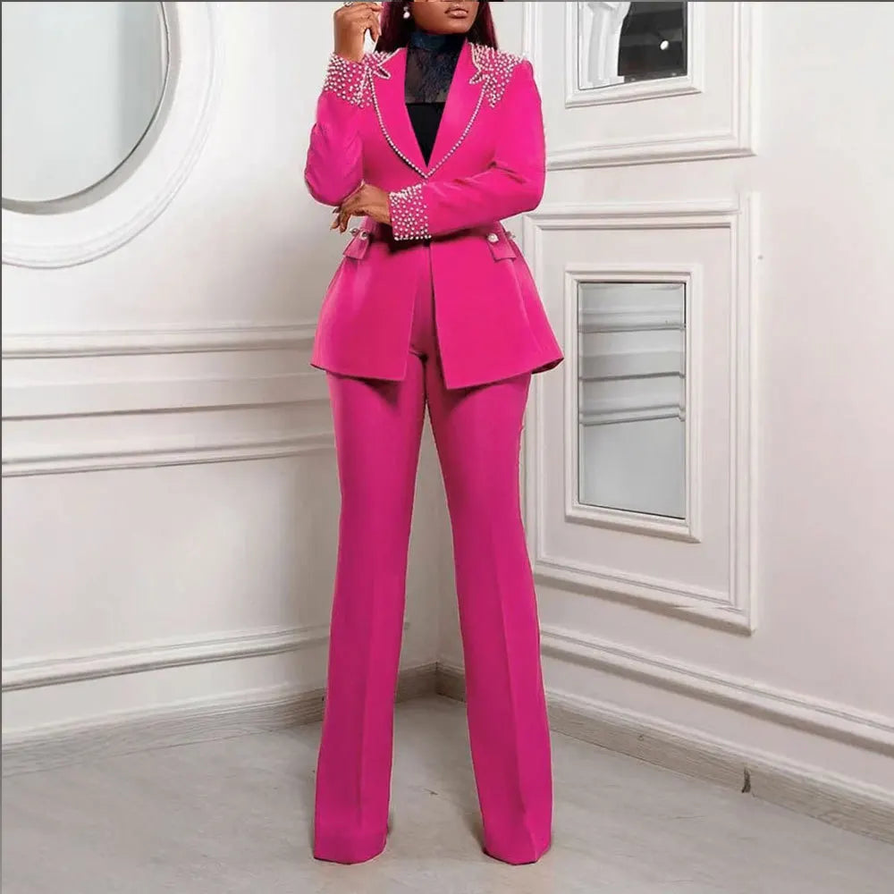 Women’s Two-Piece Pant Set – Y2K Blazer & High-Waist Slim Pants
