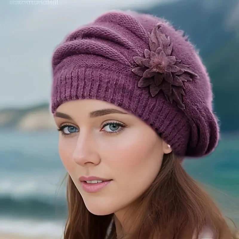 Women’s Winter Knitted Flower Beret