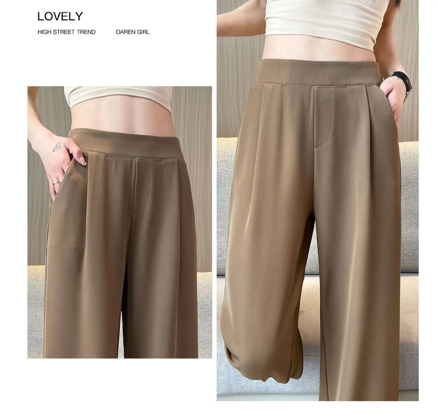 Women’s High-Waist Wide-Leg Casual Pants – Loose Straight Black Trousers