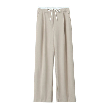 Women’s Wide-Leg Pants – Double Waistband, High Elastic, Drawstring & Side Pockets