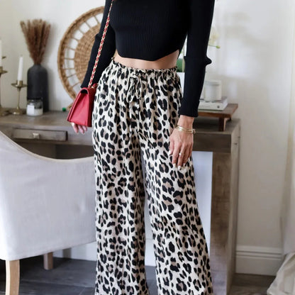 Women’s Leopard Print Pants – High-Waist Baggy Wide-Leg Trousers