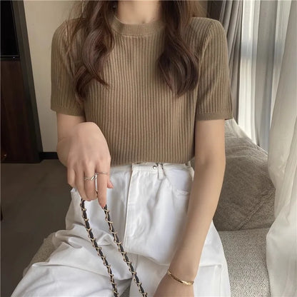 Blusas Mujer Blouses Top FemmeTops Women Blusas Mujer De Moda 2025 Verano Short Sleeve Knit Blouse Women Knitted Pullovers