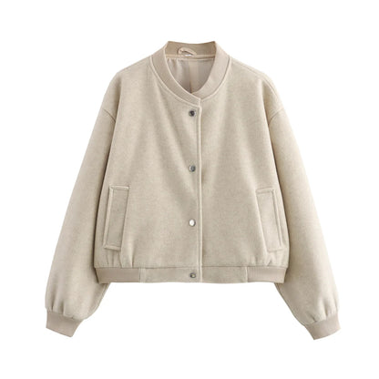 Women’s White Cropped Bomber Jacket – Autumn/Winter.