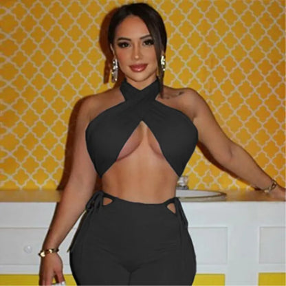2025 Woman Clothing Sexy Cross Halter Corset Tank Tops Y2K Fashion Black Hollow Out Camis Women Tube Tops Backless Slim Crop Top