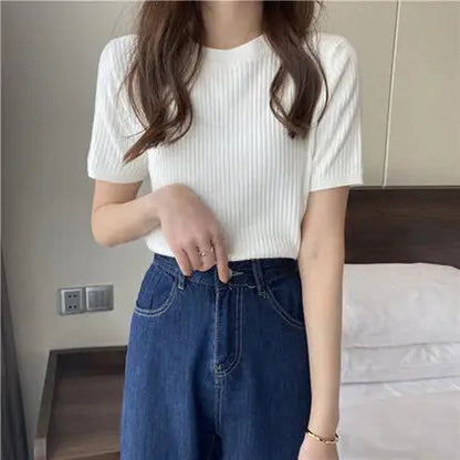 Blusas Mujer Blouses Top FemmeTops Women Blusas Mujer De Moda 2025 Verano Short Sleeve Knit Blouse Women Knitted Pullovers