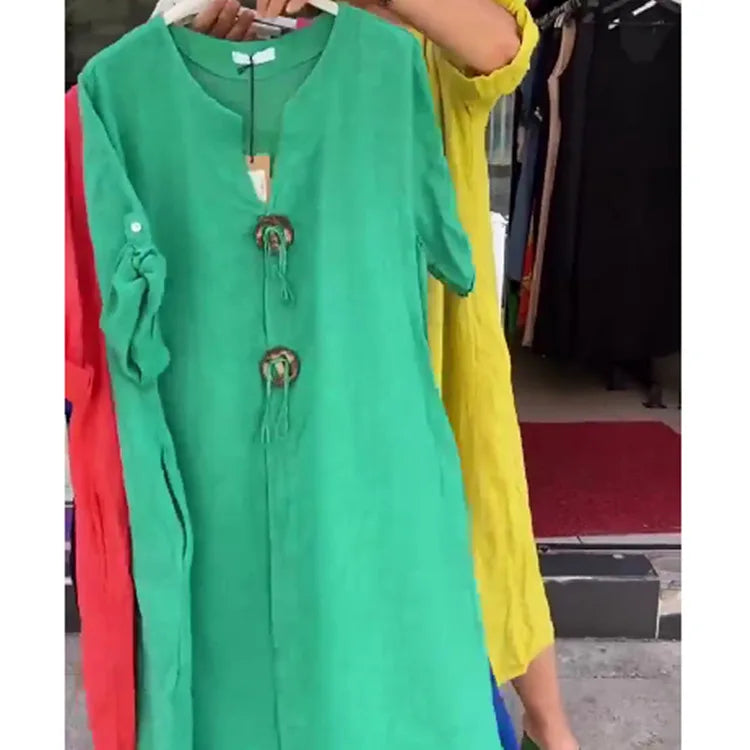 Women’s Casual Linen Maxi Dress – Loose Short Sleeve Elegant Dress