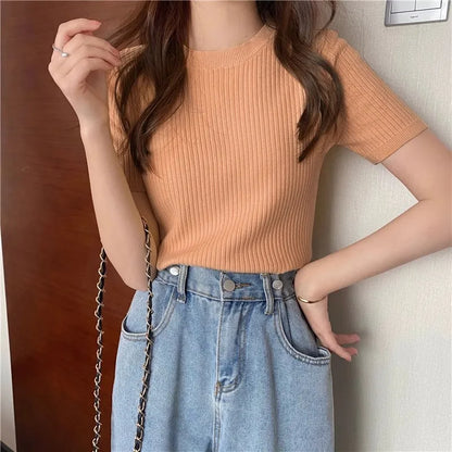 Blusas Mujer Blouses Top FemmeTops Women Blusas Mujer De Moda 2025 Verano Short Sleeve Knit Blouse Women Knitted Pullovers
