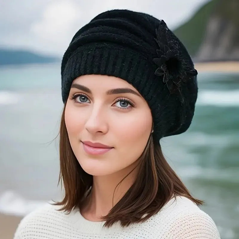 Women’s Winter Knitted Flower Beret