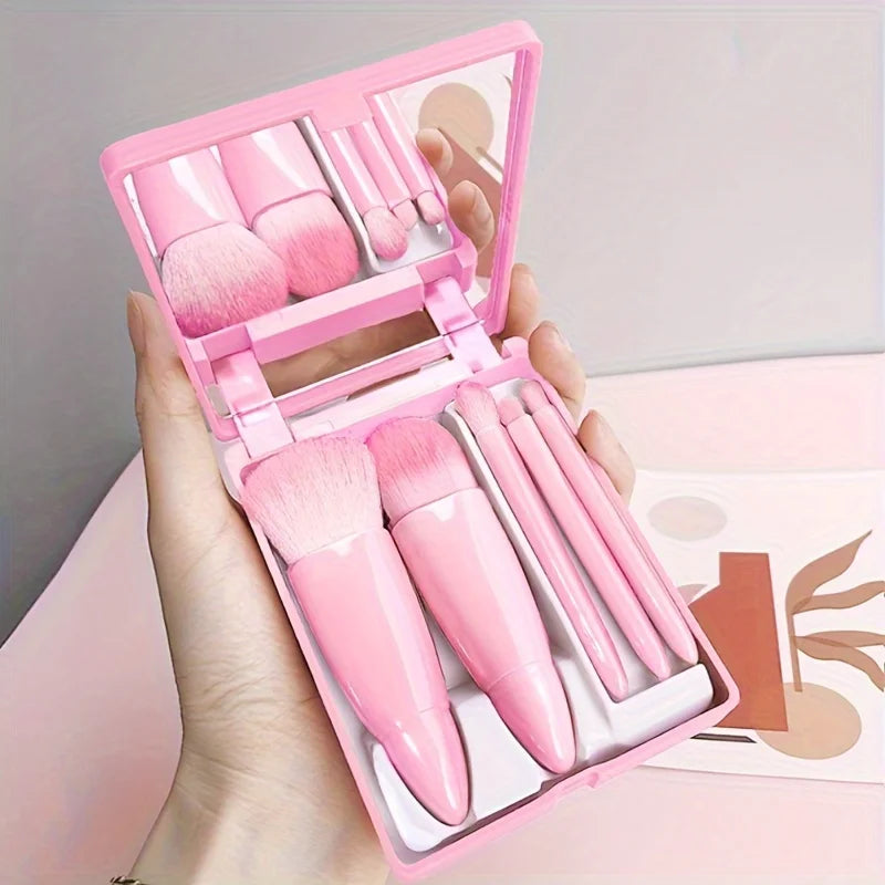 5-Pc Portable Makeup Brush Set with Mirror