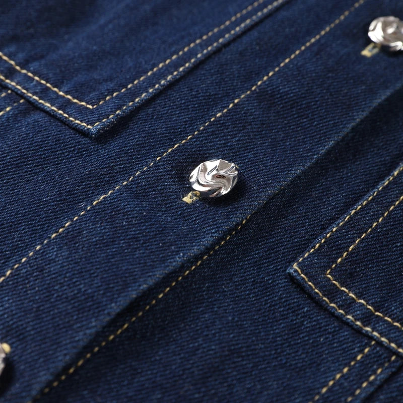 Denim Jacket Jeans 2 piece sets woman Long Sleeve Metal Buttons Sliming Pocket Top Straight Leg Pants Cowgirl Outfits for Women