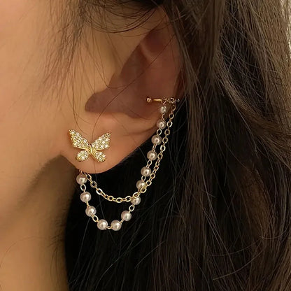 Women’s Crystal Inlaid Butterfly Chain Earrings