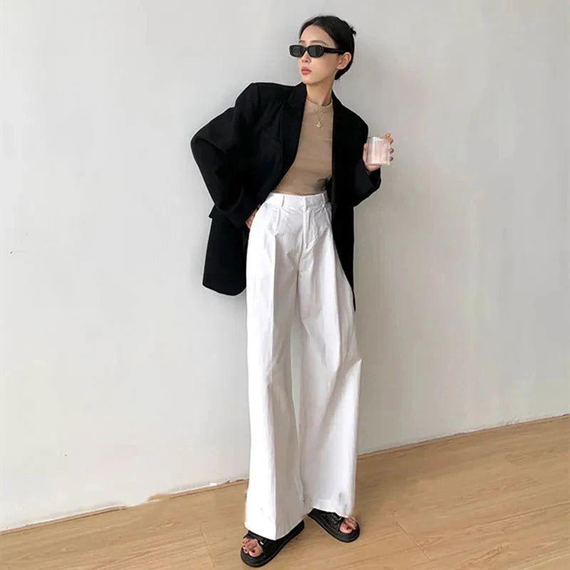 Women’s Black Single-Button Blazer – Loose Fit Office & Streetwear.