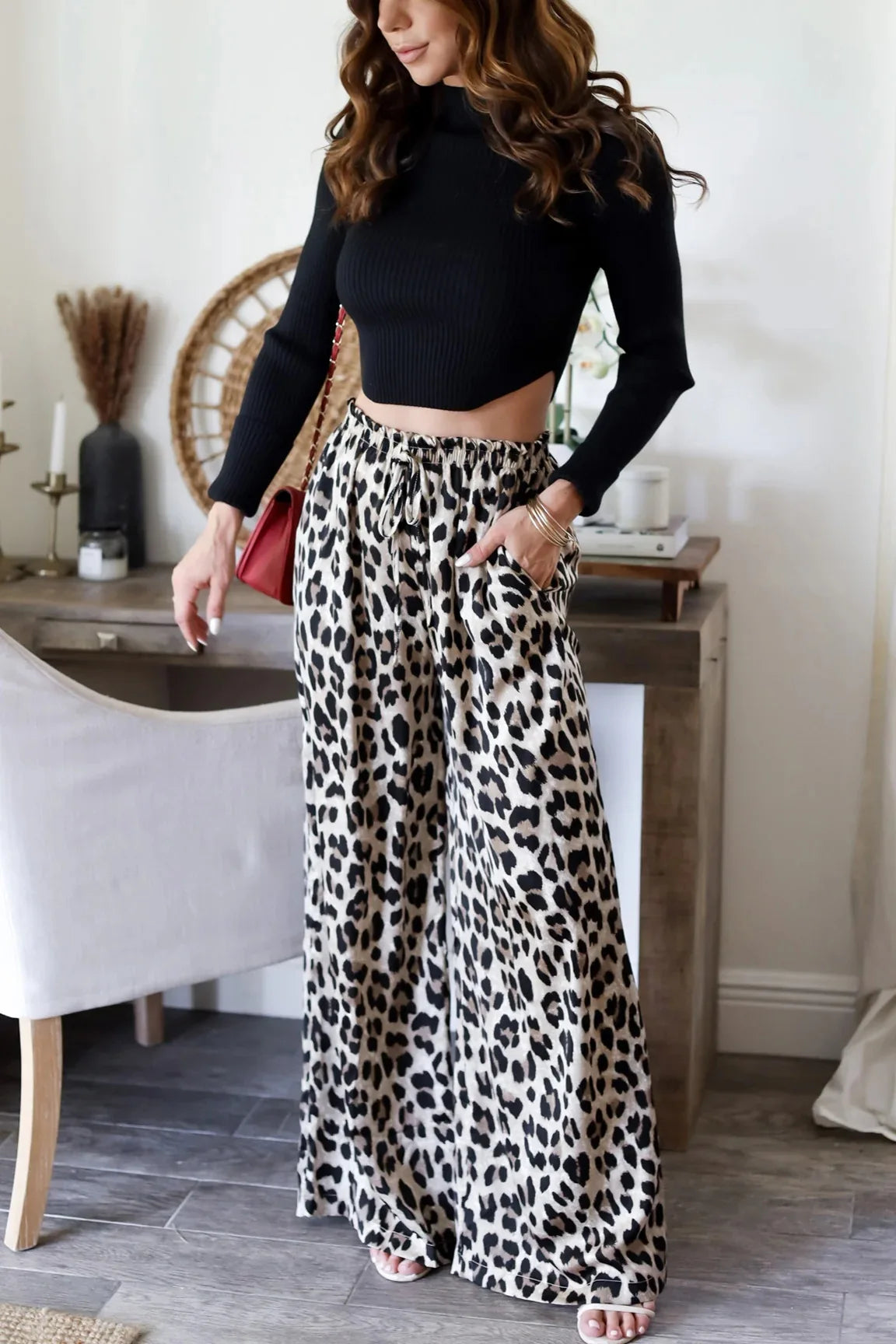 Women’s Leopard Print Pants – High-Waist Baggy Wide-Leg Trousers