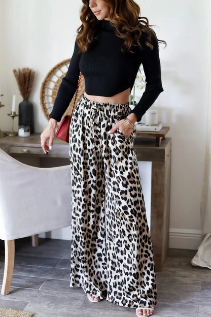 Women’s Leopard Print Pants – High-Waist Baggy Wide-Leg Trousers