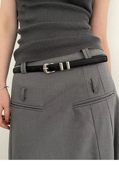 Women’s Thin Black PU Belt