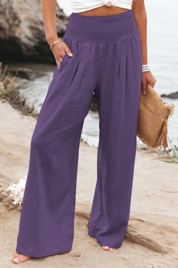 Women’s Mid-Waist Drawstring Wide-Leg Pants – Casual Spring & Summer