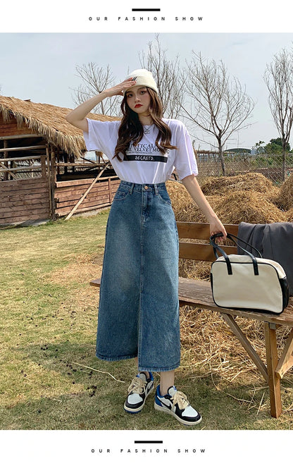 Women’s High-Waist Denim A-Line Skirt